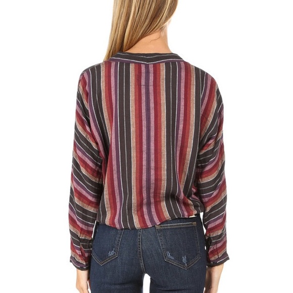 RAILS Striped Linen Blend Tie Front Blouse Top - Picture 7 of 9